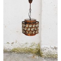 Mid Century Modern Kupfer & Kristallrohr Pendellampe/Vintage Deckenleuchte Kronleuchter Lampe 1970Er 70Er Jahre von Jooovanka