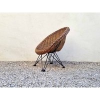 Mid Century Modern Teun Velthuizen Weidensessel Für Urotan/Vintage Rattan Stuhl Outdoor Weidenstuhl Metall Italien 50Er von Jooovanka