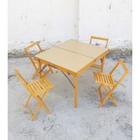 Mid Century Tragbares Set Von 4 Kinderstühlen Und Tisch/Vintage Kleine Stühle Retro Camping Outdoor Carlin Italy "60Er Jahre von Jooovanka