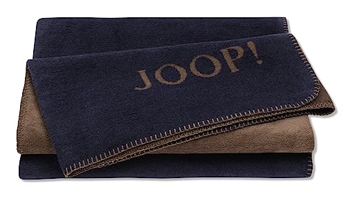 Joop!® Uni-Doubleface I weiche Kuscheldecke in Marine-Karamell I Wohndecke aus Baumwolle und Polyacryl in Dunkelblau I Tagesdecke 150x200cm | nachhaltig produziert in DE I Öko-Tex Standard 100 von Joop!