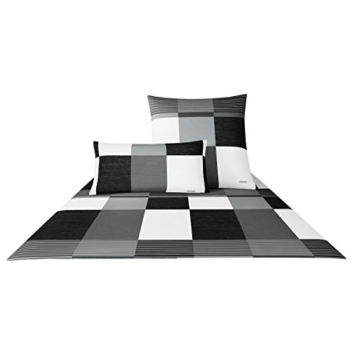 Joop! 4051 Plaza Squares Mako-Satin-Bettwäsche schwarz-weiß - 155x220 + 1 x 80x80 von Joop!