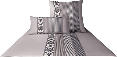 Joop! Bettwäsche Ornament Stripe Mako-Satin Graphit Größe 155x220 cm (40x80 cm) von Joop!