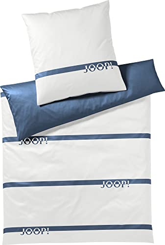 Joop! Wendebettwäsche Logo Stripes Mako-Satin blau Größe 155x220 cm (80x80 cm) von Joop!