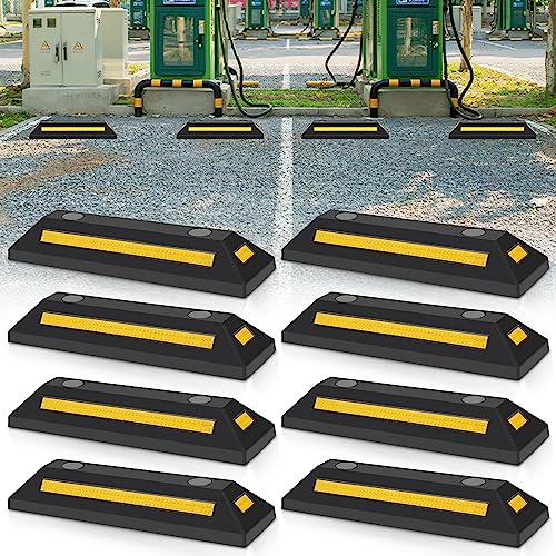 Joparri 8 Stück Radstopper Parkplatzsperren Gummi Parkplatzbegrenzer Parkbegrenzung Parkplatzmarkierung Anfahrschutz mit Gelb Reflektierende Streifen für Garage und Parkplätze von Joparri