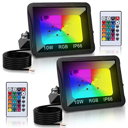 Joparri 2er 10W RGB LED Strahler mit Fernbedienung,16 Farben 4 Modi,IP66 Wasserdicht, Bunt Dimmbar Flutlicht mit Memoryfunktion, RGB LED Fluter für Terrassen, Verandabeleuchtung von Joparri