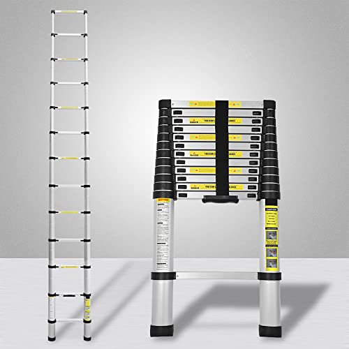 Joparri 3,8M Teleskopleiter aus hochwertiges Aluminium Stehleiter JZ380 Aluminiumleiter, Teleskop Ausziehleiter 150 kg Belastbarkeit, Tragbar Leiter, Silber von Joparri