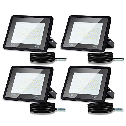 Joparri 4er 50W LED Strahler Außen, Fluter 3000K Warmweiß 4250LM, Scheiwerfer IP66 Wasserdicht Flutlicht Außenstrahler Außenleuchte für Werkstatt Garage Garten von Joparri