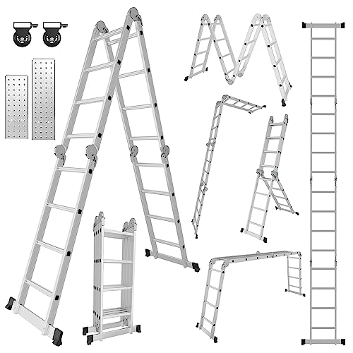 Joparri 4x4 Mehrzweckleiter 470cm 7 in 1 Alu Leiter Multifunktionsleiter Vielzweckleiter Klappleiter Haushaltsleiter Arbeitsleiter Anlegeleiter Steigleiter Arbeitsbühne von Joparri