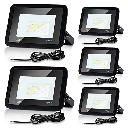 Joparri 5er 20W LED Strahler Außen, Fluter 3000K Warmweiß 1700LM Scheinwerfer IP66 Wasserdicht Flutlicht Außenstrahler Außenleuchte für Werkstatt Garage Garten von Joparri
