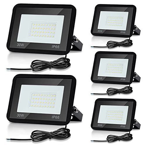Joparri 5er 30W LED Strahler Außen, Fluter 3000K Warmweiß 2550LM, Scheiwerfer IP66 Wasserdicht, Flutlicht Außenstrahler Außenleuchte für Werkstatt, Garage, Garten von Joparri