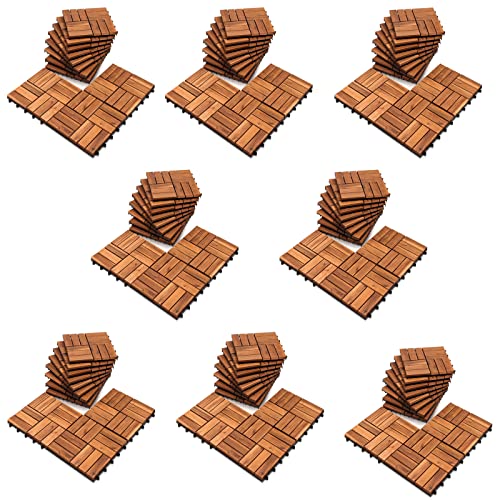 Joparri 88er Pack Holzfliesen für Balkon 30x30 cm - 8 m²- Terrassenfliesen aus Akazien-Holz - Drainage Bodenbelag Holzboden Klicksystem Balkonfliesen Patio & Balkon von Joparri