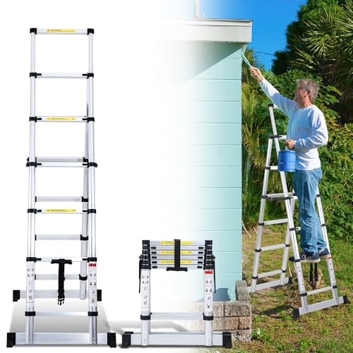 Joparri Aluminium Teleskopleiter Klappleiter 1.7m+2.0m A-Rahmen 5 + 6 Stufen, Ausziehleiter für Dachreparaturen, gefaltete Größe 65cm, 150 kg Tragfähigkeit Joparri Aluminium Teleskopleiter Klappleiter 1.7m+2.0m A-Rahmen 5 + 6 Stufen, Ausziehleiter für Dachreparaturen, gefaltete Größe 65cm, 150 kg Tragfähigkeit von Joparri