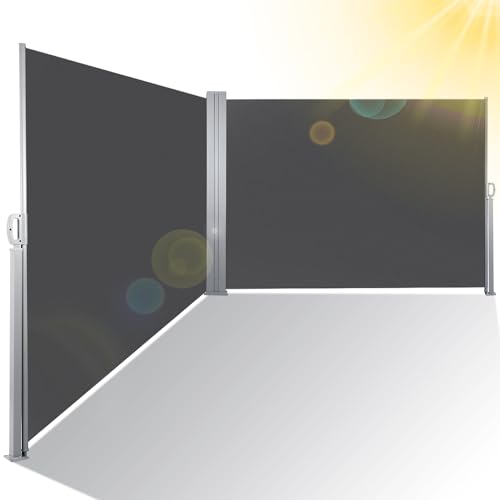 Joparri Doppelte Seitenmarkise Ausziehbar 180x600 cm, Sichtschutz, Sonnenschutz, Blickdicht, Seitenrollo, für Balkon, Terrasse, Garten,Grau von Joparri