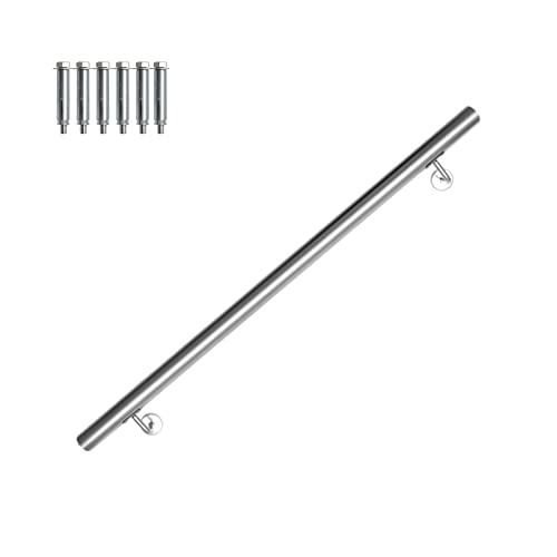 Joparri Edelstahl Handlauf 100cm, Treppengeländer mit Wandhalterung und Endkappen, Wandhandlauf Geländer für Innen und Außen von Joparri