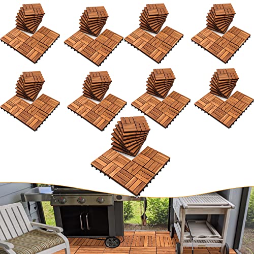 Joparri Holz-Fliesen, 30 x 30 cm Bodenfliesen, 99 Stück, 9 m² Terrassenfliese, Akazienholz, Klicksystem,wetterfest, leicht verlegbar, zuschneidbar, für Patio Platten Balkon Fliesen Garten, Braun von Joparri