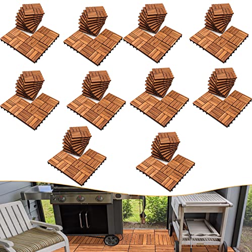 Joparri Holzfliesen für Balkon 100er Pack, 30x30 cm - 10 m²- Terrassenfliesen aus Akazien-Holz - Drainage Bodenbelag Holzboden Klicksystem Balkonfliesen Patio & Balkon von Joparri