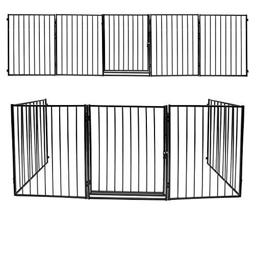 Joparri Kaminschutzgitter Metall 304cm, 5 Elemente inkl. Sicherheitstür, Faltbar Absperrgitter Laufstall Tierschutzgitter Türschutzgitter für Kinder-Sicherung Schwar von Joparri