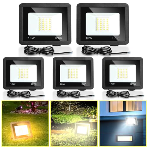 Joparri LED Strahler Außen 10W, Fluter 900LM 3 Farbtemperatur IP66 Wasserdicht Flutlicht Außenstrahler Außenleuchte für Werkstatt Garage Garten, 5er von Joparri