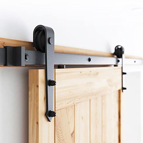 Joparri Schiebetürbeschlag Schiebetürsystem Zubehörteil HolzSchiebetür Set mit Laufrollen und Schiene für schiebetür Zubehör Kohlenstoffstahl Schwarz, 366cm (11.9FT),Pfeil von Joparri