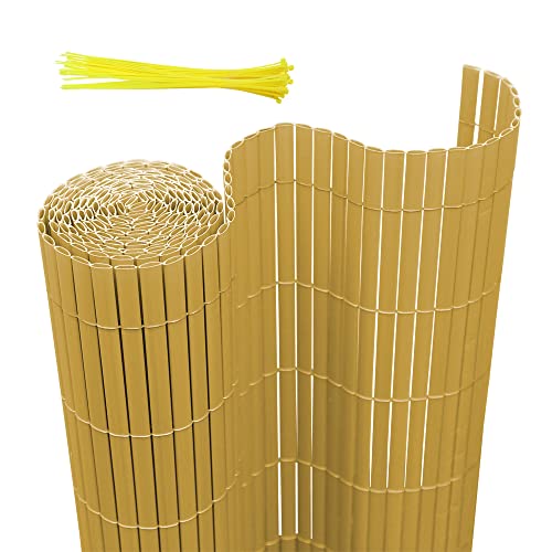 Joparri Sichtschutzmatte 140 x 1000 cm PVC Sichtschutzzaun 3-Gewicht-Verstärkung, Stabil PVC Sichtschutzstreifen Bamboo Privatsphäre Sichtschutz für Garten Balkon Terrasse Zaun von Joparri