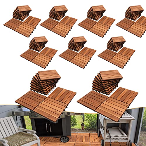 Joparri Terrassenfliesen 99er Klickfliesen Holzfliesen 30 x 30 cm bodenfliesen aus Akazienholz, 9m² Holz Akazie, geeignet Platten Balkon Fliesen Garten, Braun von Joparri