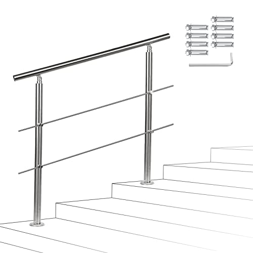 Joparri Treppengeländer 160cm mit 2 Querstreben, Edelstahl Handlauf Winkelverstellbar, Geländer für Innen und Außen von Joparri