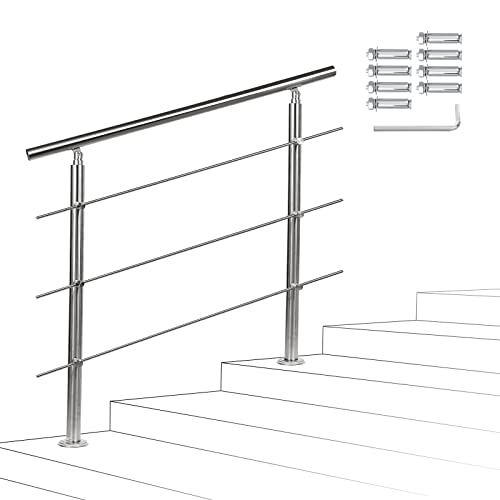 Joparri Treppengeländer 80cm mit 3 Querstreben, Edelstahl Handlauf Winkelverstellbar, Geländer für Innen und Außen von Joparri