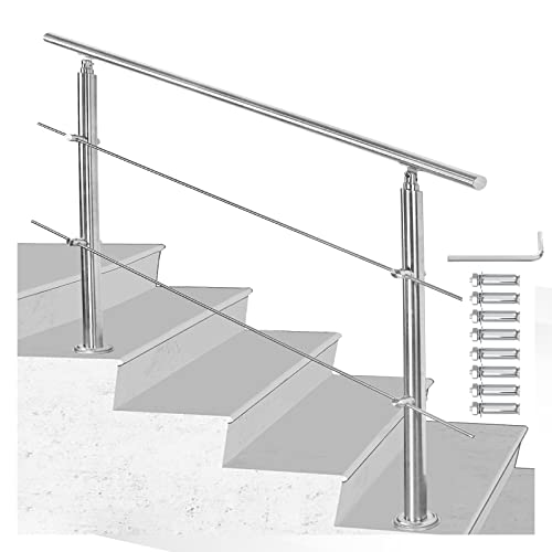 Joparri Treppengeländer Edelstahl Außen & Innen 120 cm, Balkongeländer Ø42mm mit 2 Querstreben und Zubehör, Winkelverstellbar für Treppen Garten Hauseingang Brüstung Balkon von Joparri