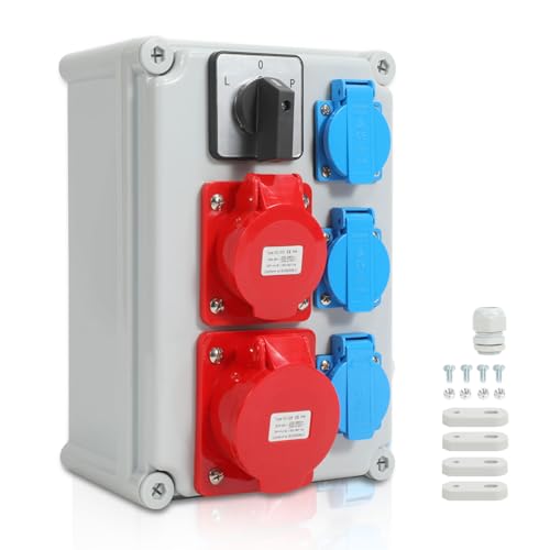 Joparri Wandverteiler Stromverteiler, 3 * 16A/230V/IP44 Schuko, 5 polig Baustromverteiler, Mit Umschalter, Gummischlauchleitung Stromzufuhr, Steckdose Sicherheitsklappdeckeln Joparri Wandverteiler Stromverteiler, 3 * 16A/230V/IP44 Schuko, 5 polig Baustromverteiler, Mit Umschalter, Gummischlauchleitung Stromzufuhr, Steckdose Sicherheitsklappdeckeln von Joparri