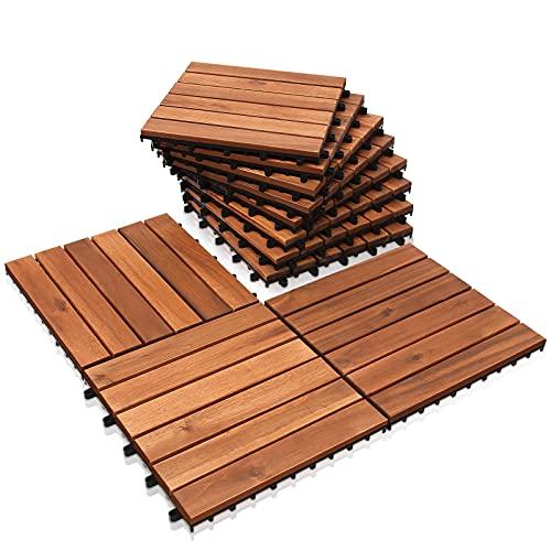 Joparri bodenfliesen 30 × 30cm, Holzfliesen für Balkon, Rutschhemmung & Drainage Terrassenfliese, zuschneidbar Holzfliesen für Garten Terrasse Balkon (model B-22 Stück | 2m²) von Joparri