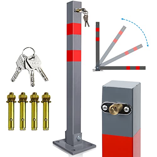 Jopassy 1* Parkpfosten Absperrpfosten mit 3 Schlüssel, Stahl klappbar Parkplatzsperre Parkplatzsperren mit Reflexstreifen, Robust Standfuß Sperrpfosten Set von Jopassy