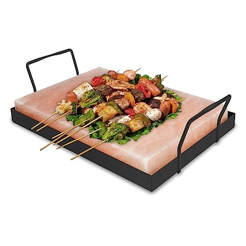 Jopassy 1 Set XXL Salzstein zum Grillen, 20x30x3cm Salz Grillsteine Mit Eisenplatte, Wiederverwendbar Salzgrillstein, Original Kristallsalz aus dem Vorgebirge, Salzplatte zum Grillen für BBQ von Jopassy