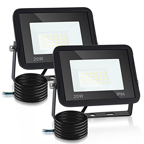 Jopassy 20W Led Strahler IP66 Wasserdicht, 6000K Superhell Außenstrahler Kaltweiß Licht Fluter für Hinterhof, Auffahrt, Türen, Garage, Flur, Garten, Innenhöfen - 2 Stück von Jopassy