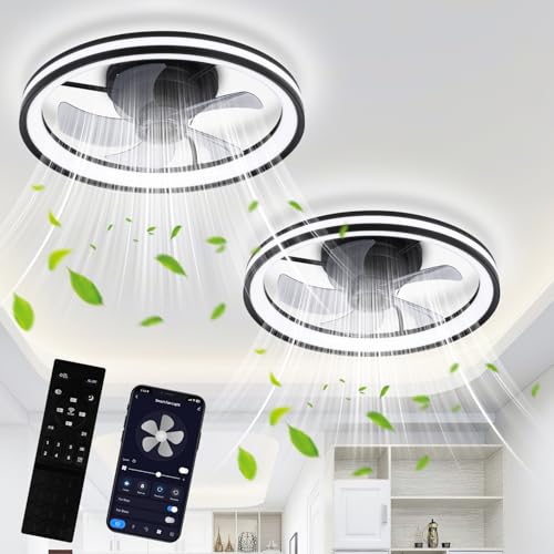 Jopassy 2er Deckenventilator Mit Beleuchtung Dimmbar Ventilator 50cm Mit Fernbedienung Und APP 6 Windstufen,Moderne Deckenleuchte mit Ventilator Leise für Schlafzimmer Wohnzimmer,Schwarz von Jopassy