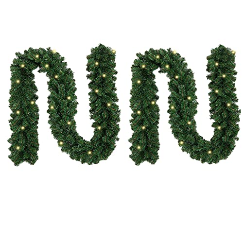 Jopassy 2er Set Weihnachtsgirlande 5m 100 LEDs Tannengirlande Tannenzweiggirlande Weihnachtsdeko für Kamine Treppen Wand Tür Draußen Innen Balkon von Jopassy