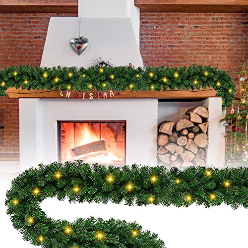 Jopassy 2×500CM Weihnachtsgirlande mit Beleuchtung, Tannengirlande mit Leicht, Künstliche Kranzdekoration, 100LEDs Weihnachtsstock für Inneneinrichtung Weihnachtsdeko Treppe Draußen (grün) von Jopassy