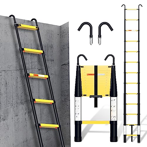 Jopassy 3,8 M Teleskopleiter, Rutschfester Aluminium Stehleiter mit langsamer Schrumpfungsfunktion und 2 Abnehmbarem Haken, 150 kg/330 Pfund Belastbarkeit Leiter Mit einem klick schrumpfbar von Jopassy