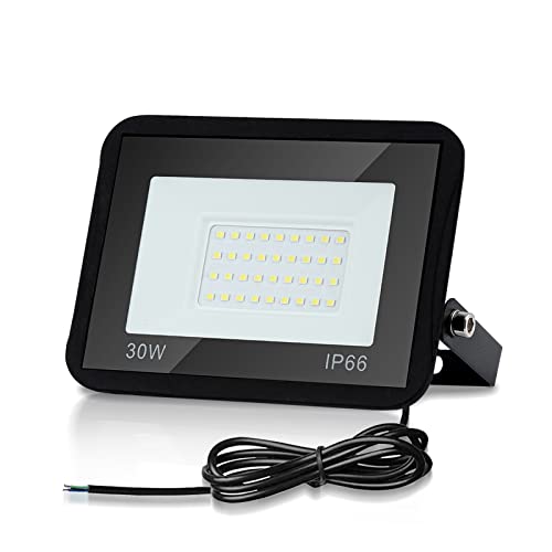 Jopassy 30W Led Strahler IP66 Wasserdicht, 6000K Außenstrahler Kaltweiß Licht Fluter für Hinterhof, Auffahrt, Türen, Garage, Flur, Garten, Innenhöfen - 1 Stück von Jopassy