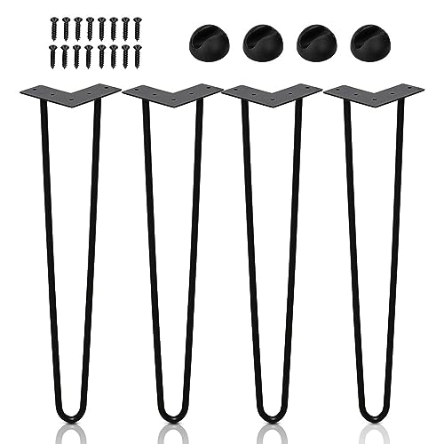 Jopassy 4er Set Haarnadel Tischbein Hairpin Legs, DIY Tischbeine mit Bodenschoner und Schrauben, Schwarz Haarnadelbeine aus Stahl 40cm 2-Stange Möbelfüße für Stühle, Schrank und Sofa von Jopassy