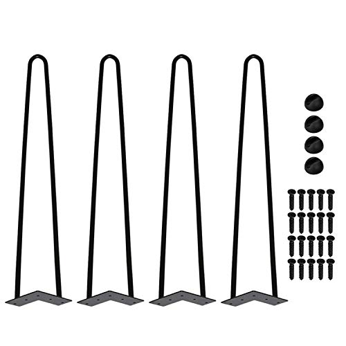 Jopassy 4er Set Haarnadel Tischbein Hairpin Legs, DIY Tischbeine mit Bodenschoner und Schrauben, Schwarz Haarnadelbeine aus Stahl 45cm 2-Stange Möbelfüße für Stühle, Schrank und Sofa von Jopassy