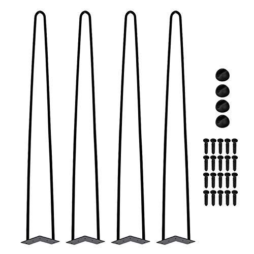 Jopassy 4er Set Haarnadel Tischbein Hairpin Legs, DIY Tischbeine mit Bodenschoner und Schrauben, Schwarz Haarnadelbeine aus Stahl 72cm 2-Stange Möbelfüße für Stühle, Schrank und Sofa von Jopassy