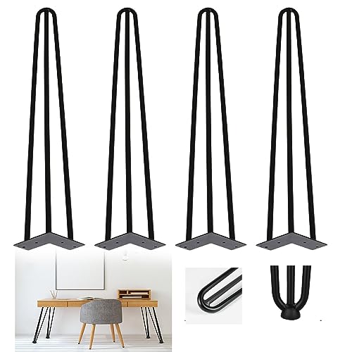 Jopassy 4er Set Haarnadel Tischbein Hairpin Legs, DIY Tischbeine mit Bodenschoner und Schrauben, Schwarz Tischgestell aus Stahl 30cm 3-Stange Möbelfüße für Stühle, Schrank und Sofa von Jopassy