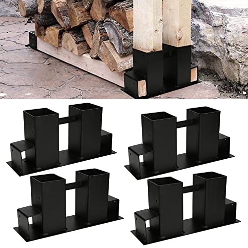 Jopassy 4er Set Holzstapelhilfe, Stabile Brennholz Stapelhilfe, Feuerverzinkt Holzstapelhalter, kaminholz stapelhilfe, Verstellbare Holzstapelhilfe, DIY Holzunterstand für Kanthölzer,schwarz von Jopassy