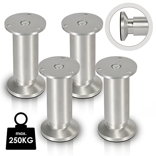 Jopassy 4er Set Möbelbeine| Aluminium Gebürstet | Schrankfüße Höhenverstellbar Füße für möbel, mit Schrauben,Höhe 180 mm | Belastbar bis 250 KG, für Sofa Möbelfüße Schreibtisch Stühle Tischfuß von Jopassy