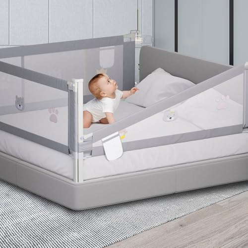 Jopassy Bettgitter 180CMx1+150CMx1 Bettschutzgitter Kinderbettgitter, Rausfallschutz Boxspringbett, Kinderbettschutzgitter für Kinder & Elternbetten, Höhenverstellbar 70-98cm, Grau von Jopassy
