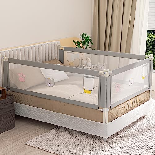 Jopassy Bettgitter 180cm x 200cm,2 Pack Rausfallschutz Bett Klappbar, Höhenverstellbar Bettschutzgitter Für Kinder,rausfallschutz für 1.8M x 2M betten Gitter-Grau von Jopassy