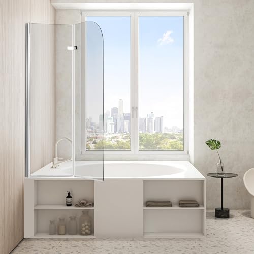 Jopassy Duschwand für Badewanne, 100x140cm 2-Teilig Faltbar Duschwand Badewanne,mit 6mm ESG Sicherheitsglas,Badewanne Duschwand Silber Transparent,Glas Badewannenwand mit Badewannenaufsatz von Jopassy