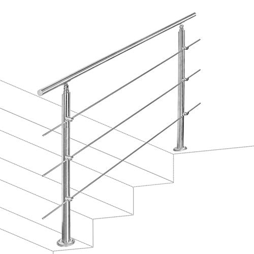 Jopassy Edelstahl Handlauf Geländer,Treppengeländer mit 3 Querstreben, Eingangsgeländer für Balkon Treppen Innen und Außen (80cm) von Jopassy