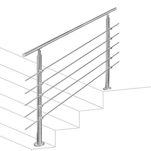 Jopassy Edelstahl Handlauf Geländer,Treppengeländer mit 5 Querstreben, Eingangsgeländer für Balkon Treppen Innen und Außen (80cm) von Jopassy