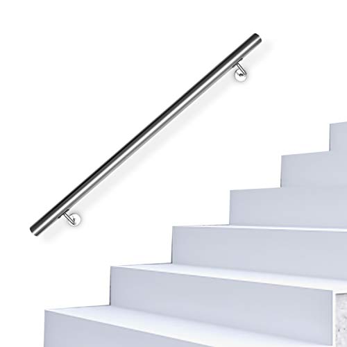 Jopassy Edelstahl Handlauf Treppengeländer,Rutschfester Handlauf 140 cm, Geländer Wandhandlauf für Außen & Innen mit Wandhalterungen, Montagematerial von Jopassy